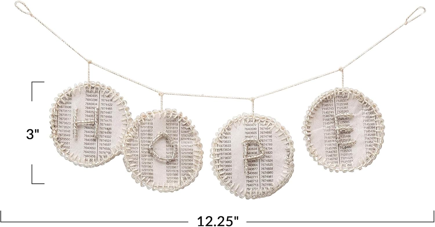 Creative Co-Op 12-14 pulgadas de largo x 3 pulgadas de alto, papel hecho a mano con cuentas de cristal, color blanco (cada uno variará), guirnaldas