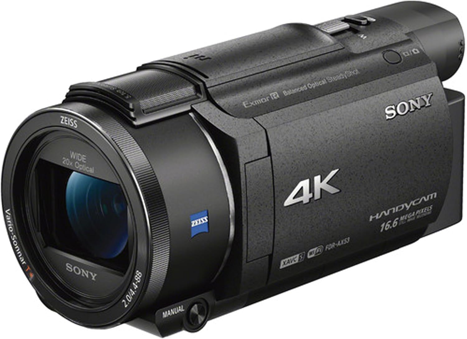 Sony FDR-AX53 4K Ultra HD Handycam Videocámara con tarjeta de memoria de 64 GB + kit de filtro + luz de video LED + micrófono y más