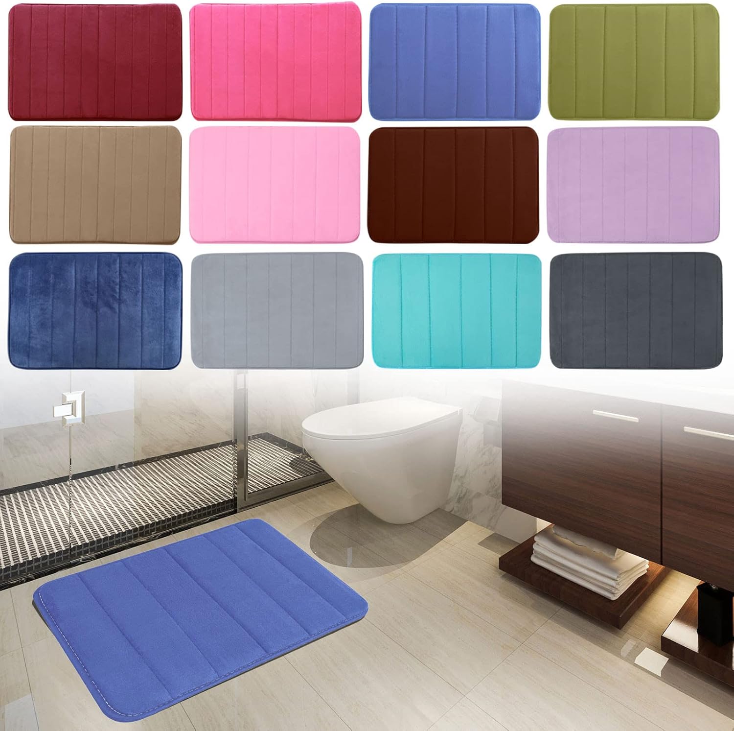 Tapete de baño de espuma viscoelástica, tapete de baño de espuma viscoelástica, súper absorbente, suave, antideslizante, impermeable, de secado