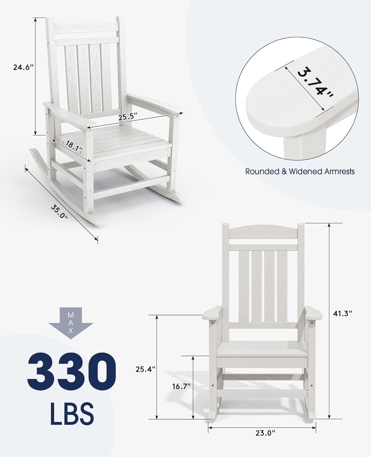 KINGYES Mecedoras de polietileno de alta densidad para exteriores, sillas mecedoras para patio con soporte de 380 libras, balancín suave para porche