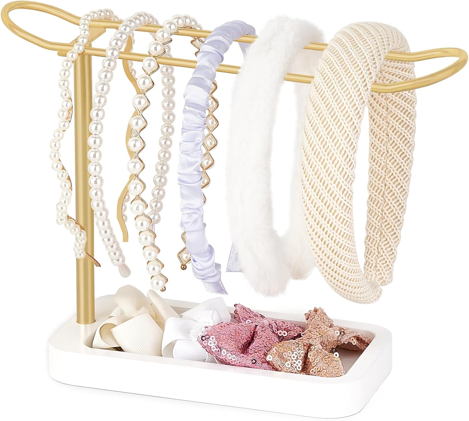 Mkono Soporte para diadema de metal, organizador de diadema dorada, organizador de accesorios para el cabello, para mujeres, adolescentes, niñas,