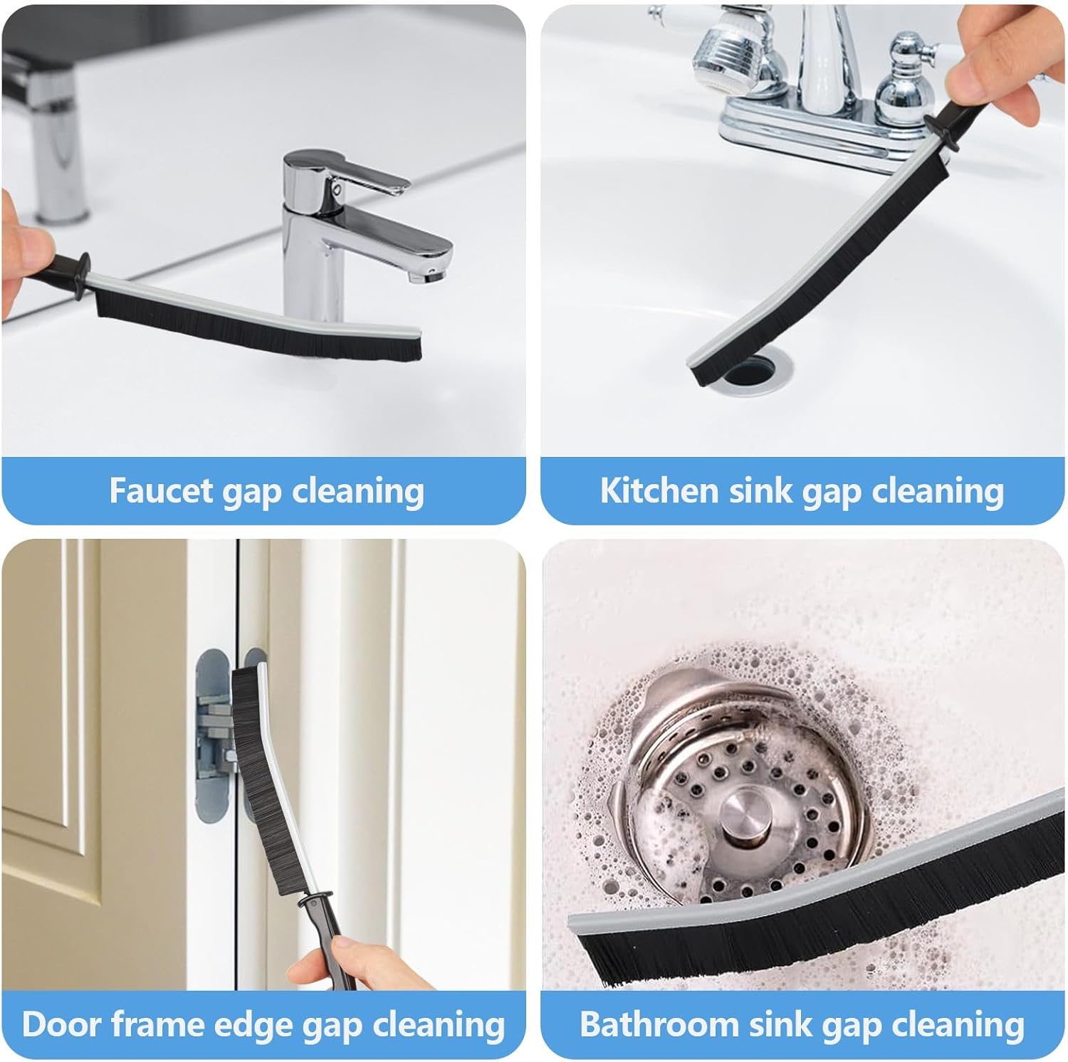 Paquete de 2 cepillos de limpieza de hendiduras de cerdas duras para baño con mango largo, herramienta multifuncional de limpieza de hendiduras