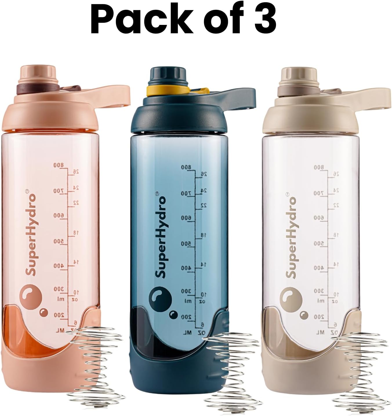 Botella mezcladora deportiva 3 unidades  30 oz  Duradera, sin BPA, a prueba de fugas, botellas de agua ecológicas Tritan ideales para viajes,