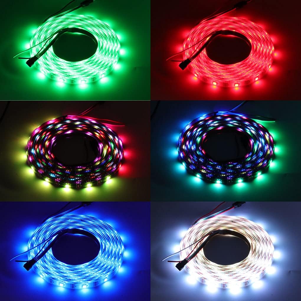 WS2812B Tira de LED RGB direccionable individualmente de 16.4 pies 5050 Smart Flexible Dream a todo color 30Pixelsm Luz blanca PCB IP65 Impermeable