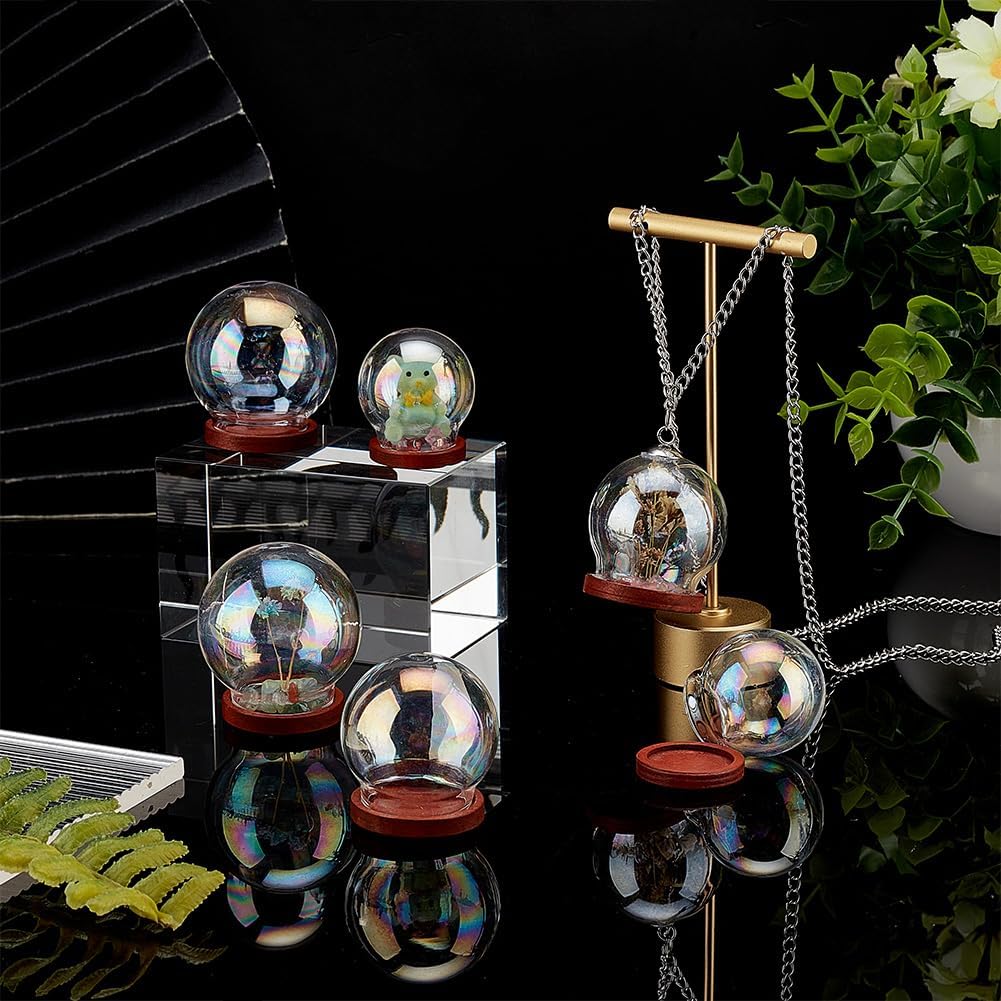 PH PandaHall 6 juegos de cúpula de cristal Cloche de 3 tamaños con base de madera, botellas de decoración de vidrio para plantas, exhibición de