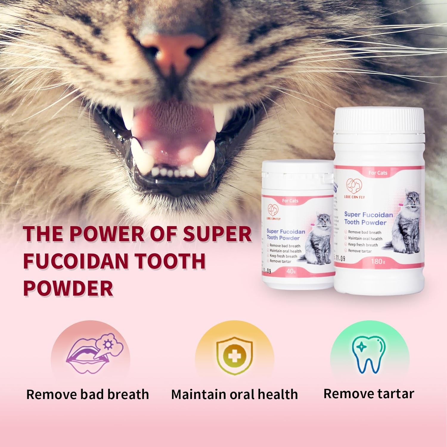 Polvo de limpieza de dientes de gato, alimentación simple, ayuda para eliminar la placa de sarro, elimina el olor oralcuidado dental de mascotas,