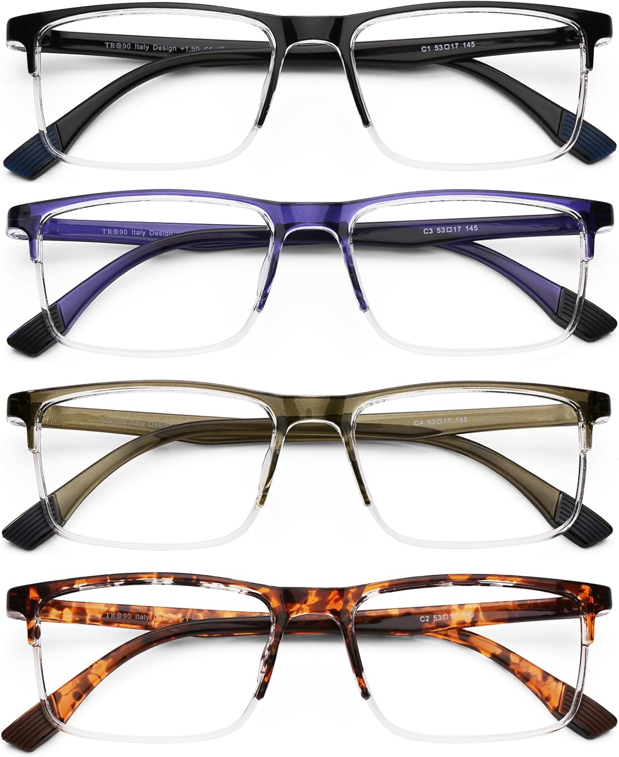 DOOViC Paquete de 4 lentes de lectura con bloqueo de luz azul, flexibles y ultraligeros para hombres y mujeres
