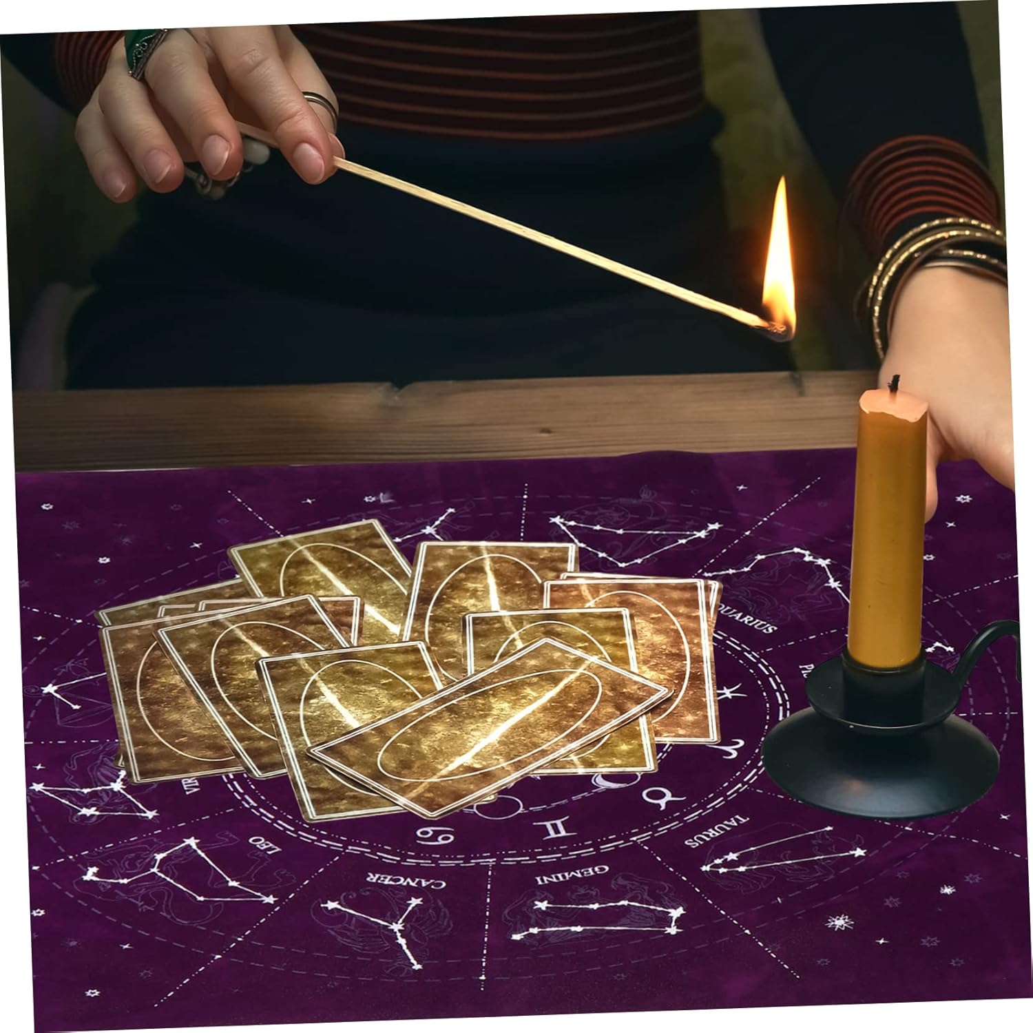 SAFIGLE Tapiz de Adivinación Tarob Constelación, Tapiz de Fase Lunar, Tapiz de Tarot, Camino de Mesa de Tarot, Paño de Altar Pagano, Tarot, Tela de