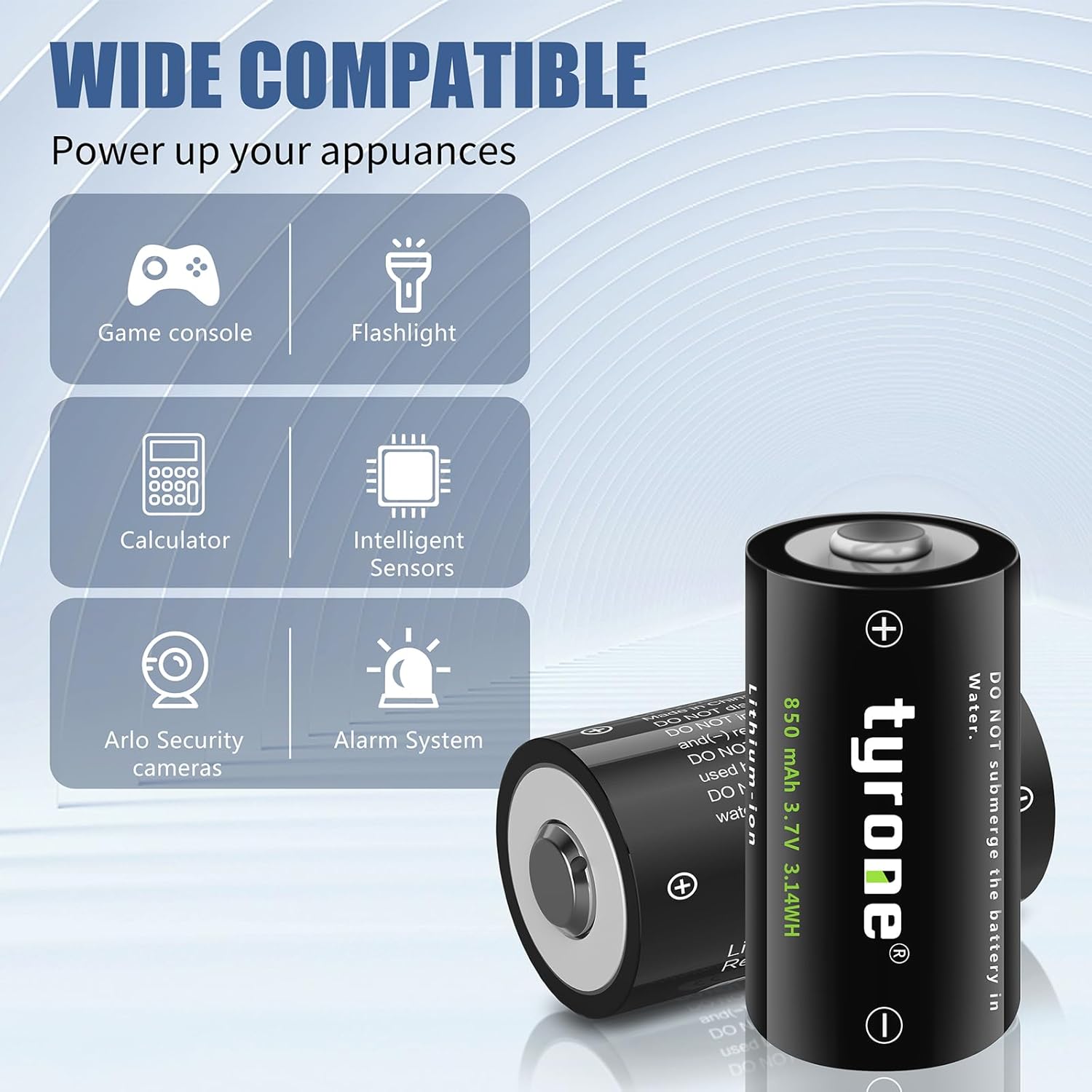 tyrone Baterías CR123A 3.7V 850mAh CR123A Batería de litio para cámara Arlo VMC3030 VMS3330 3530 Sistema de alarma, linternas se puede recargar