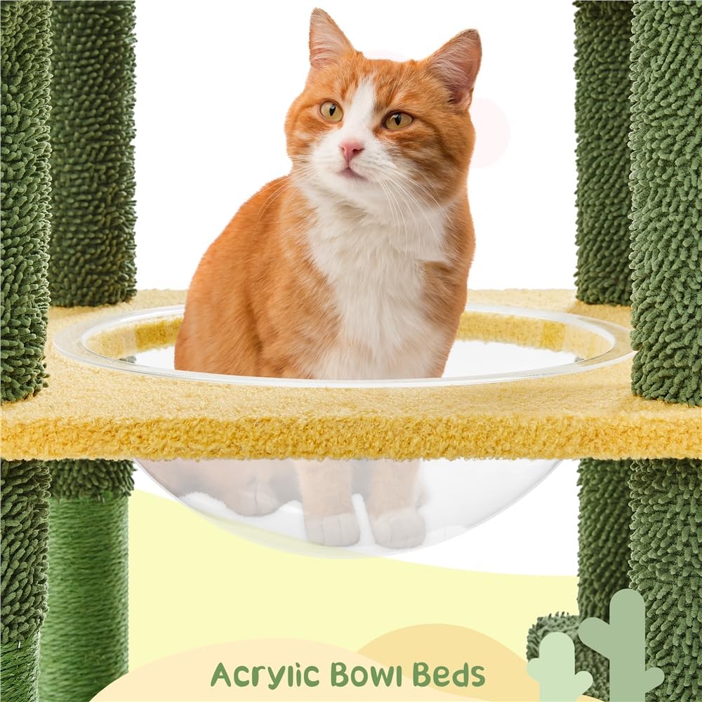 Yaheetech Árbol de cactus para gatos, torre para gatos con temática de oasis de 68.5 pulgadas de alto para gatos de interior, casa de juegos