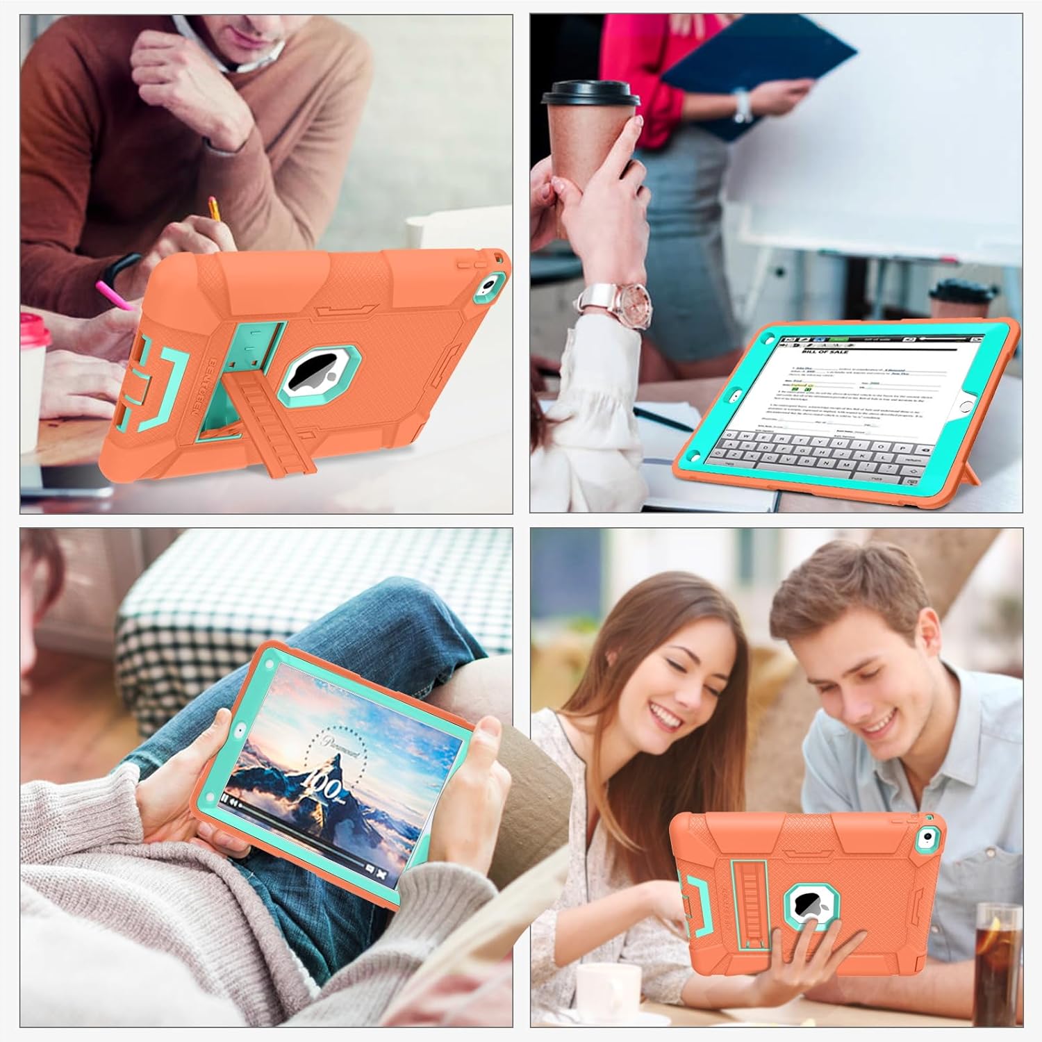 BENTOBEN Funda para iPad Air 2, híbrida a prueba de golpes con soporte, silicona protectora y material de policarbonato duro, naranjaverde