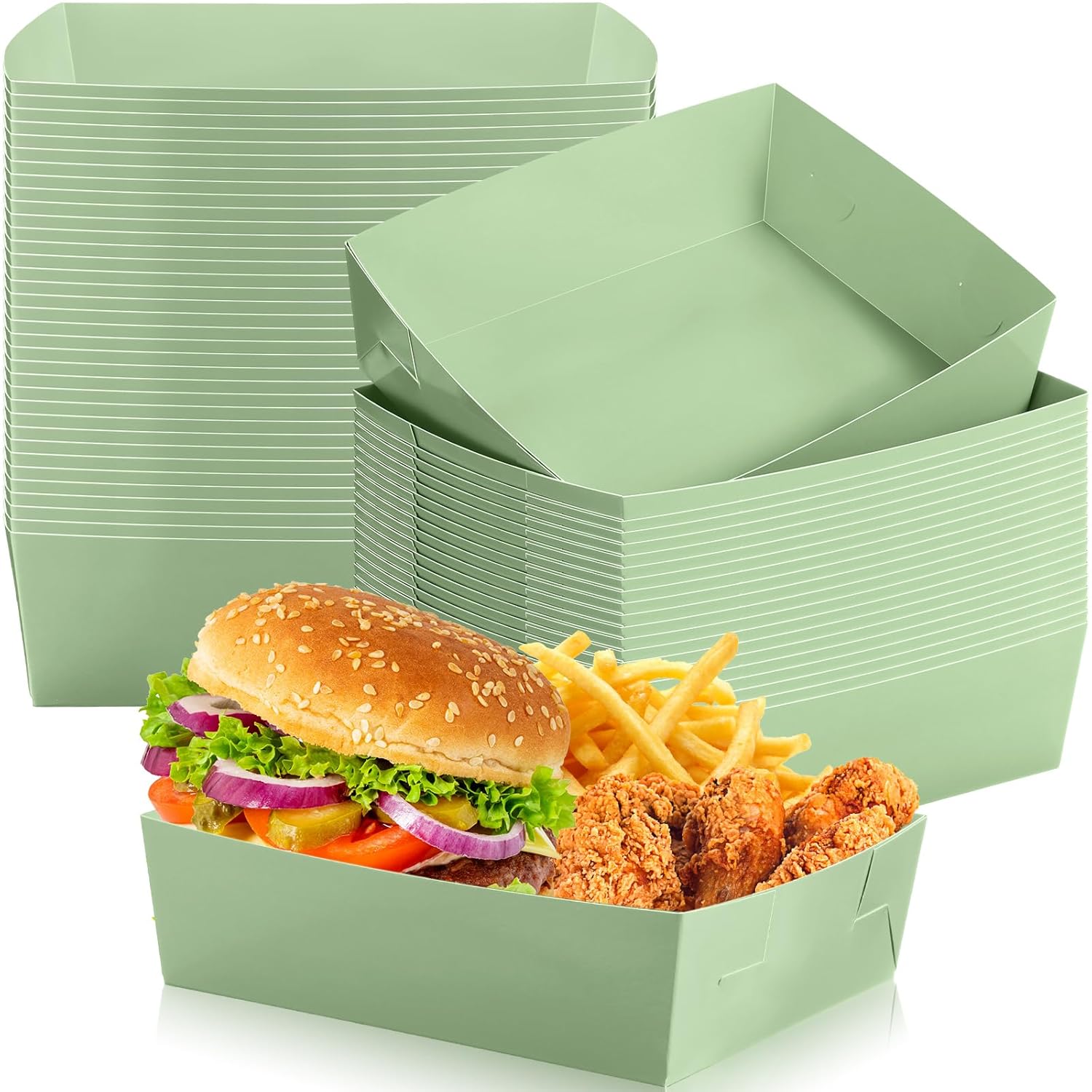 Paquete de 50 bandejas de papel para alimentos de 5 libras, platos grandes para nachos, bandejas desechables resistentes a la grasa para aperitivos