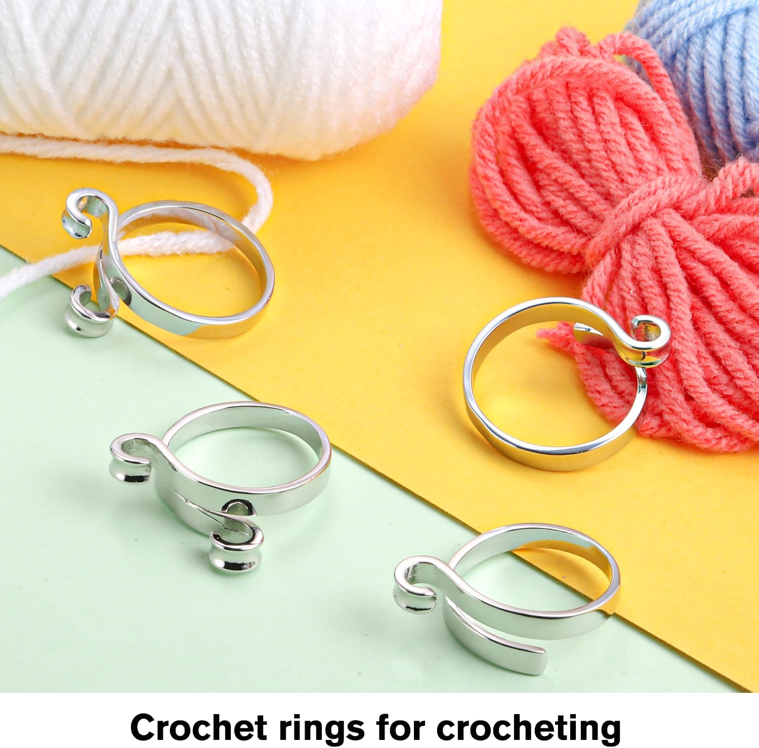 Juszok Anillo de ganchillo ajustable para dedo, anillo de tejer trenzado con caja de plástico, anillos de tensión para tejer, accesorios de tejer, 2