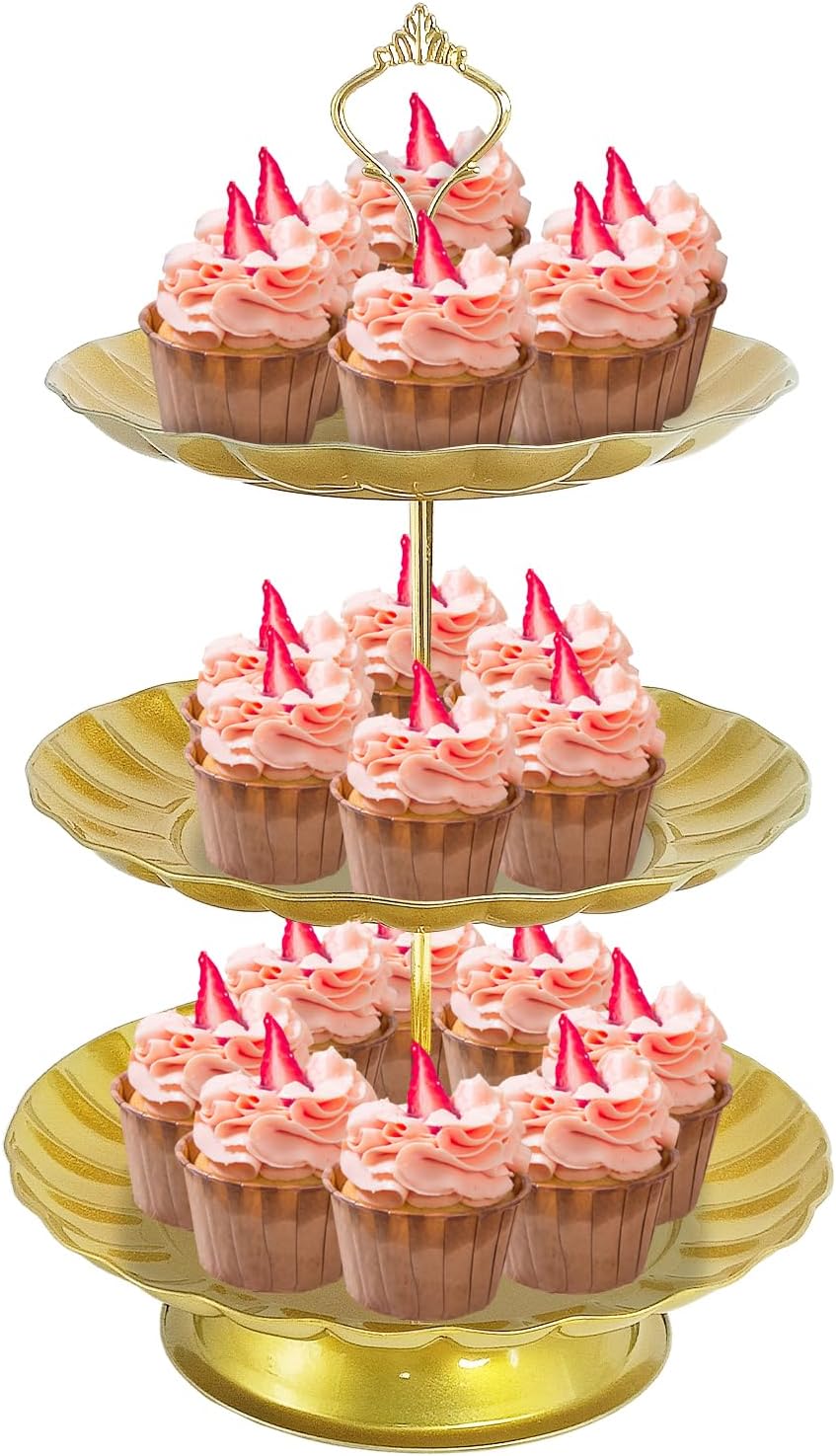 kathson Soporte de 3 niveles para cupcakes de acero inoxidable, soporte de torre para cupcakes, torre para cupcakes para el hogar, fiesta de té,