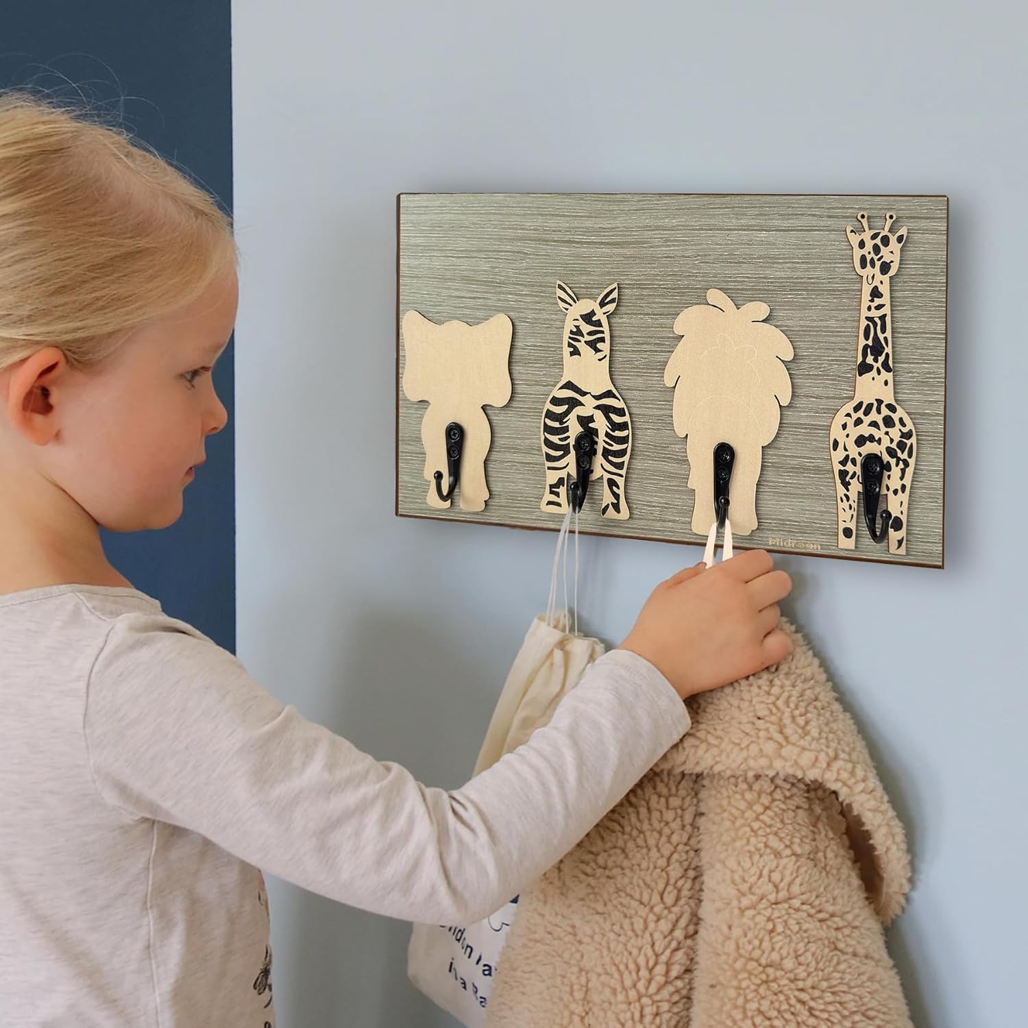 Jirafa Safari – Ganchos de pared de madera para niños, para colgar decoración de dormitorio de bebé, baño (jirafa)