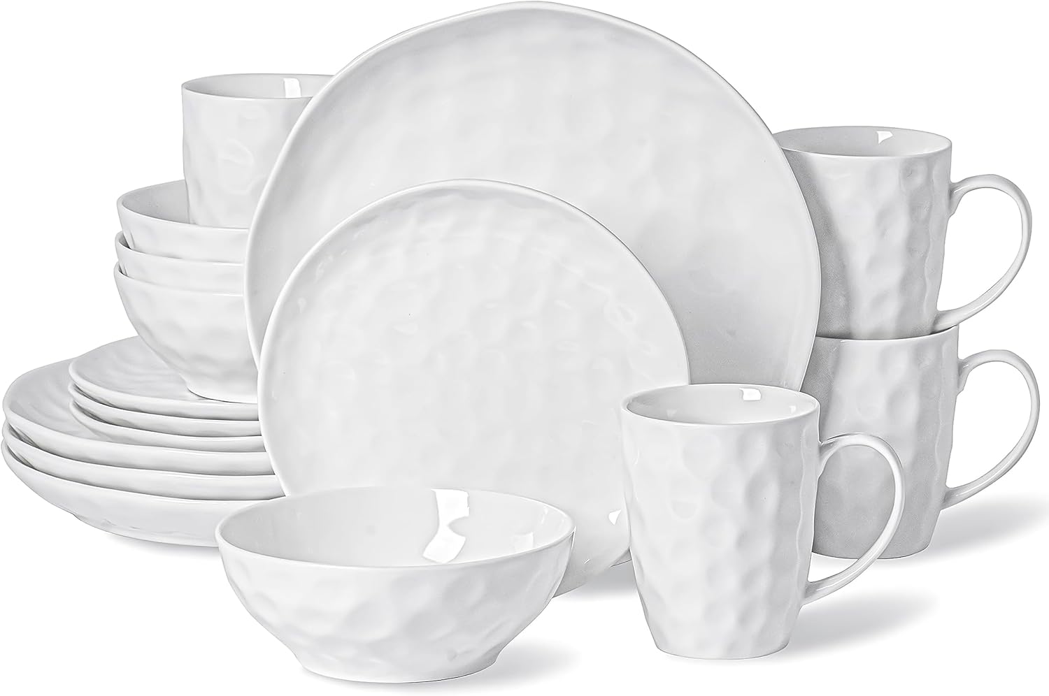 Juego de platos y cuencos, juego de vajilla de 16 piezas, juego de vajilla de porcelana con platos, platos, cuencos y tazas de 450 cc, juego de