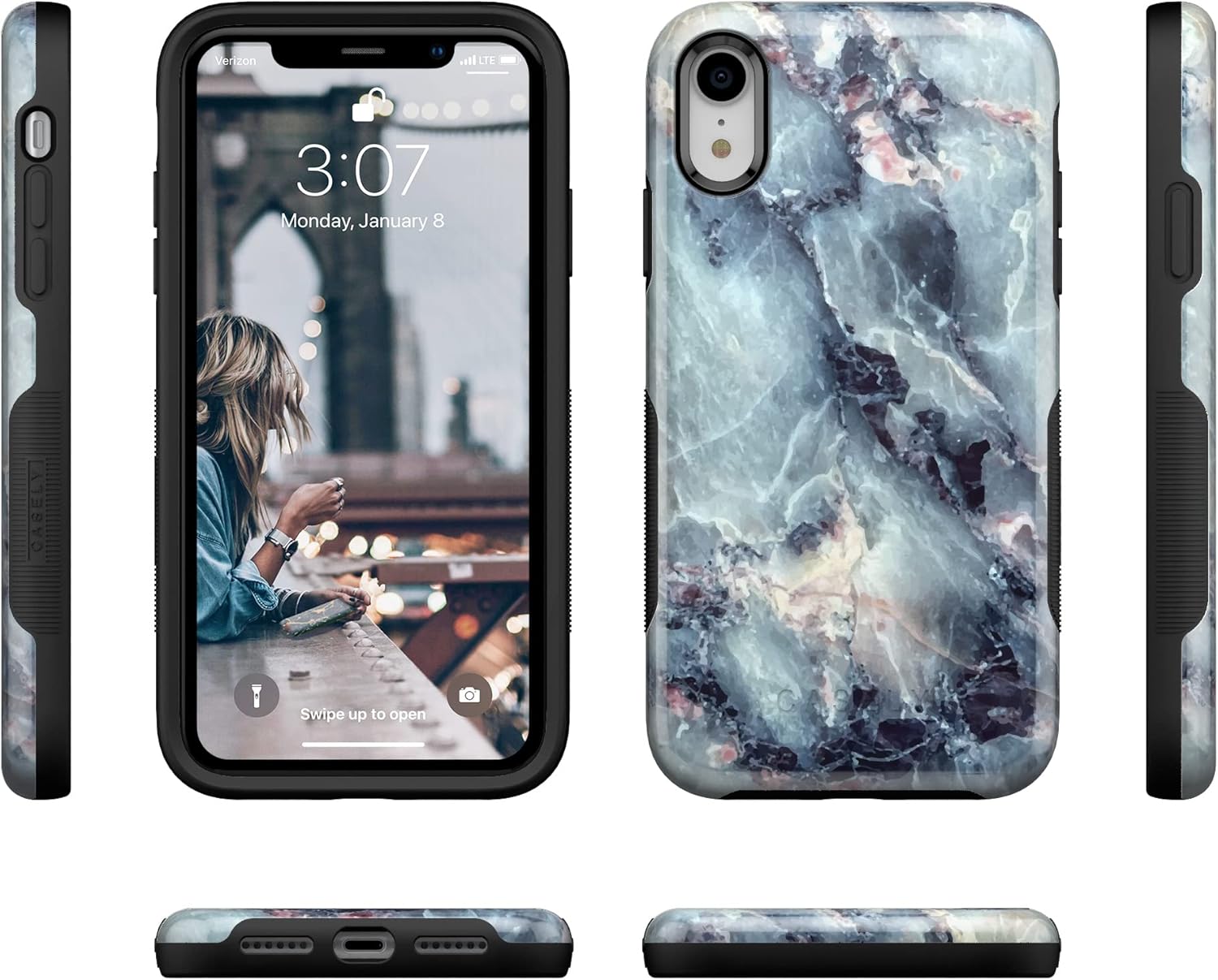 Casely Funda para iPhone XR  Funda de mármol azul