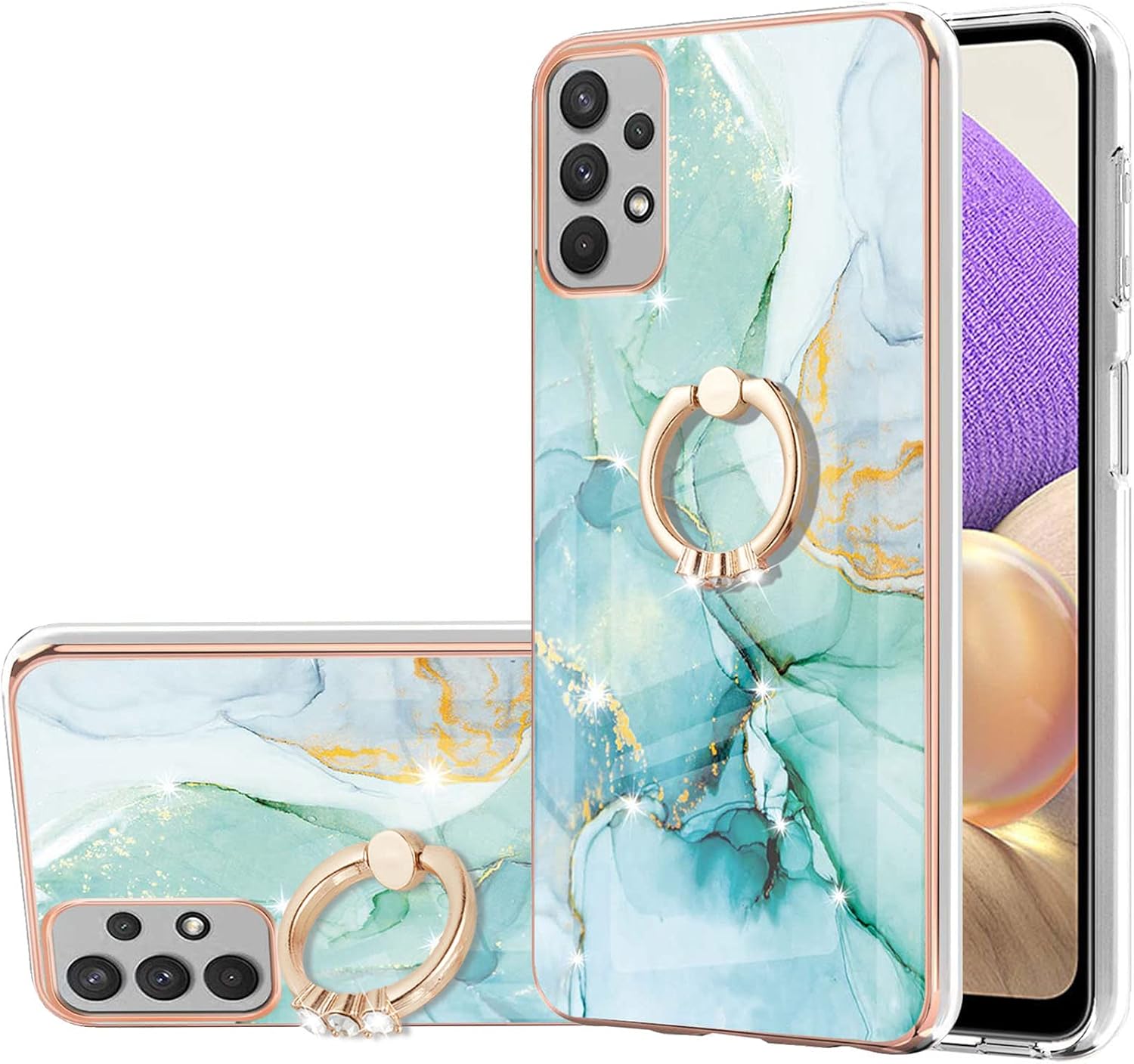 CCSmall Funda con diseño de mármol para Samsung Galaxy A13 4G (no 5G), 360 integrado giratorio con soporte de anillo y soporte, delgada, a prueba de