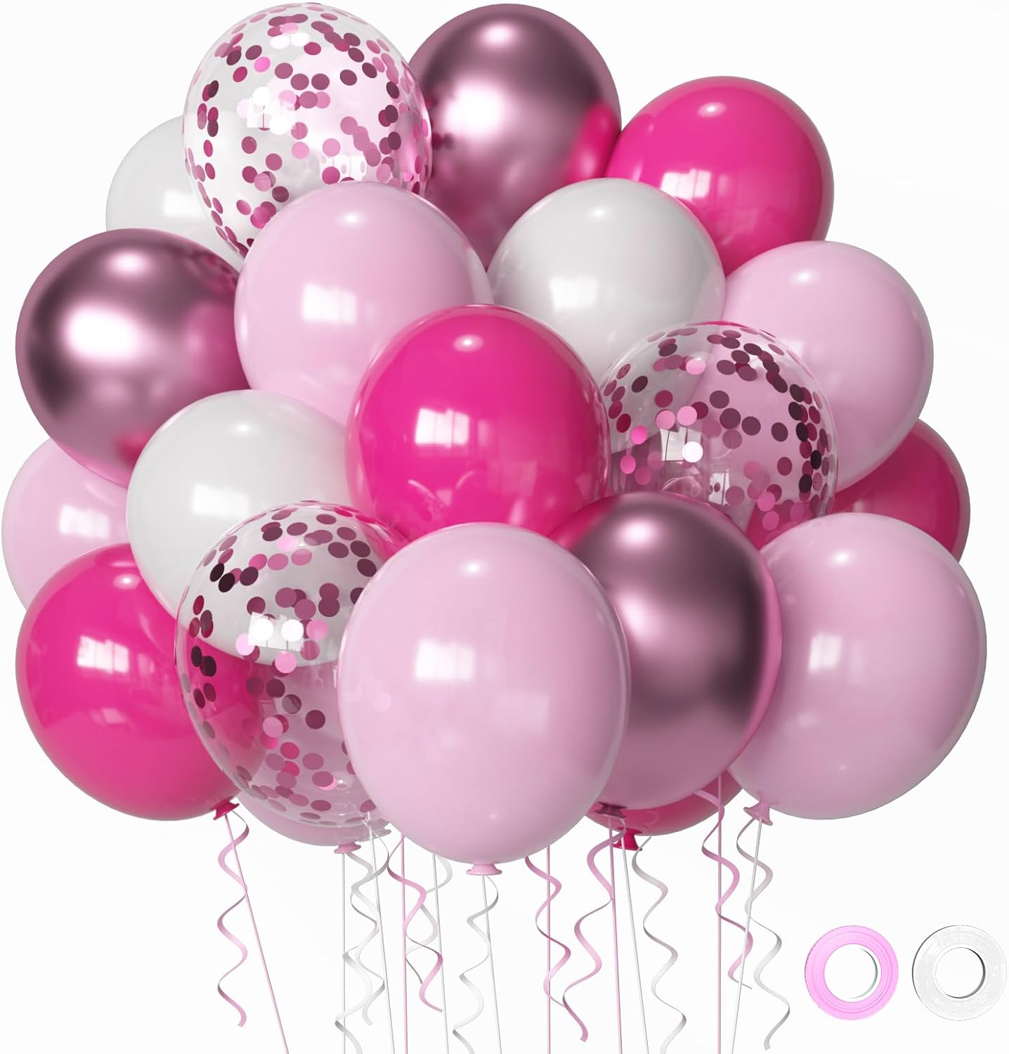 Globos de fiesta rosa y blanco, 50 globos de látex rosa de 12 pulgadas, globos de confeti rosa bebé para boda, compromiso, cumpleaños, revelación de