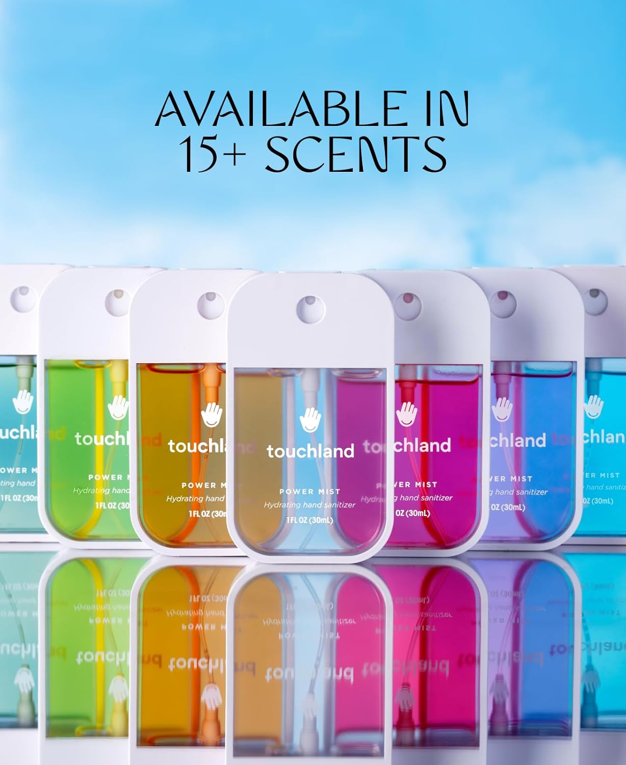 Touchland Power Mist – Spray desinfectante de manos hidratante, BLOSSOM paquete de 5 (lavanda, vainilla, agua de lluvia, melocotón, manzano), 500
