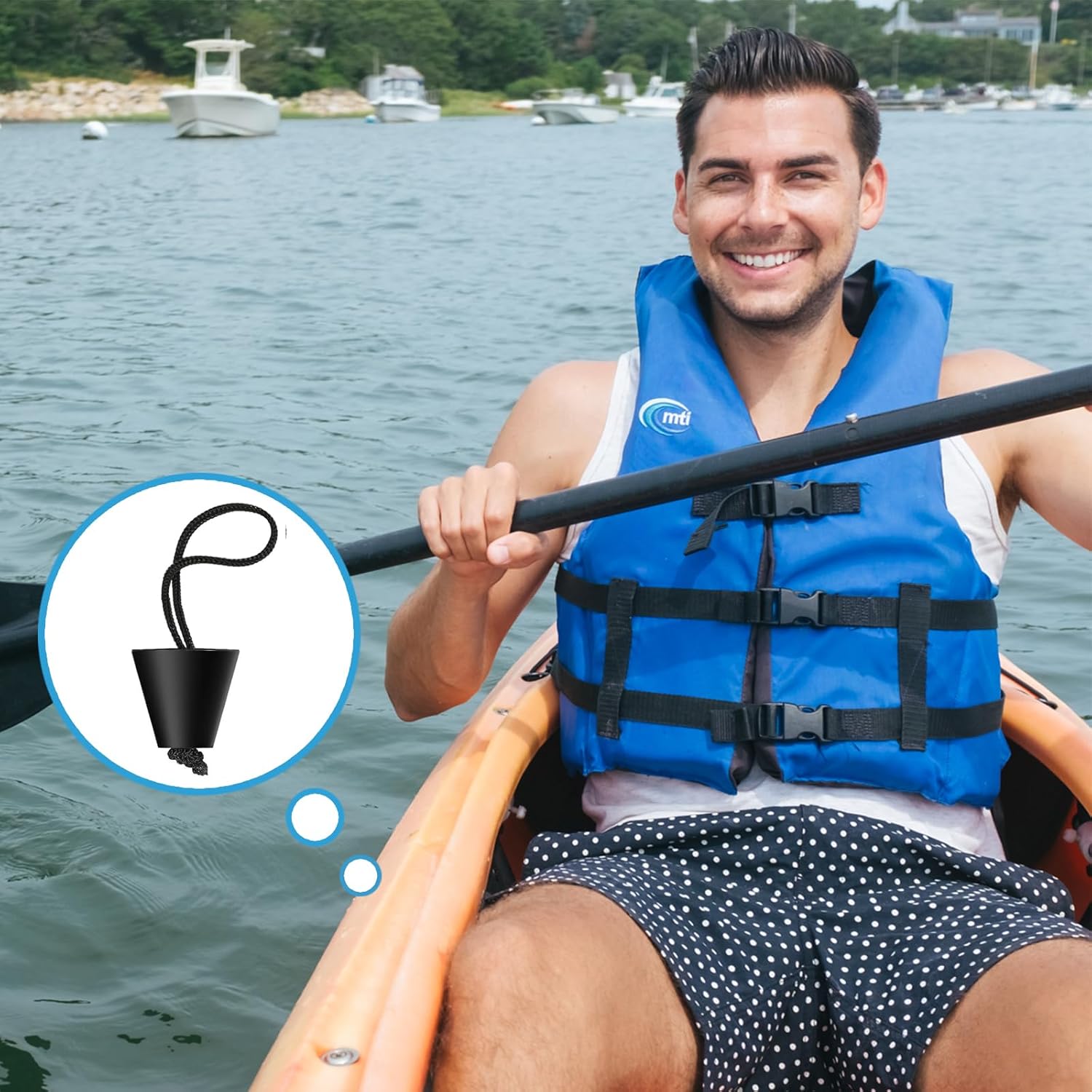 Kit de 8 tapones para kayak, tapón universal de silicona con orificios de drenaje, tapón con cordón, accesorios de kayak