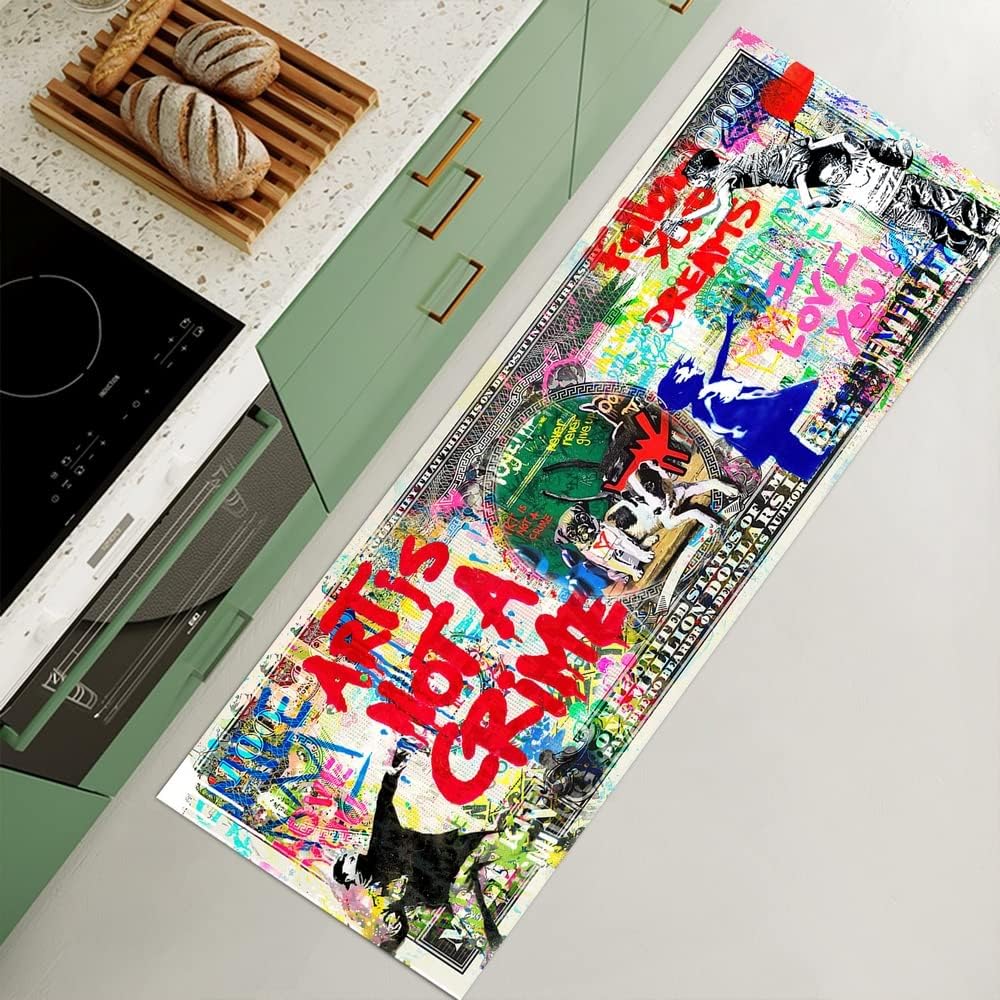 JUST BREATHE Graffiti – Alfombra abstracta con texto en inglés “Follow Your Dreams” Pop Art, alfombra inspiradora para el dinero, alfombra de un