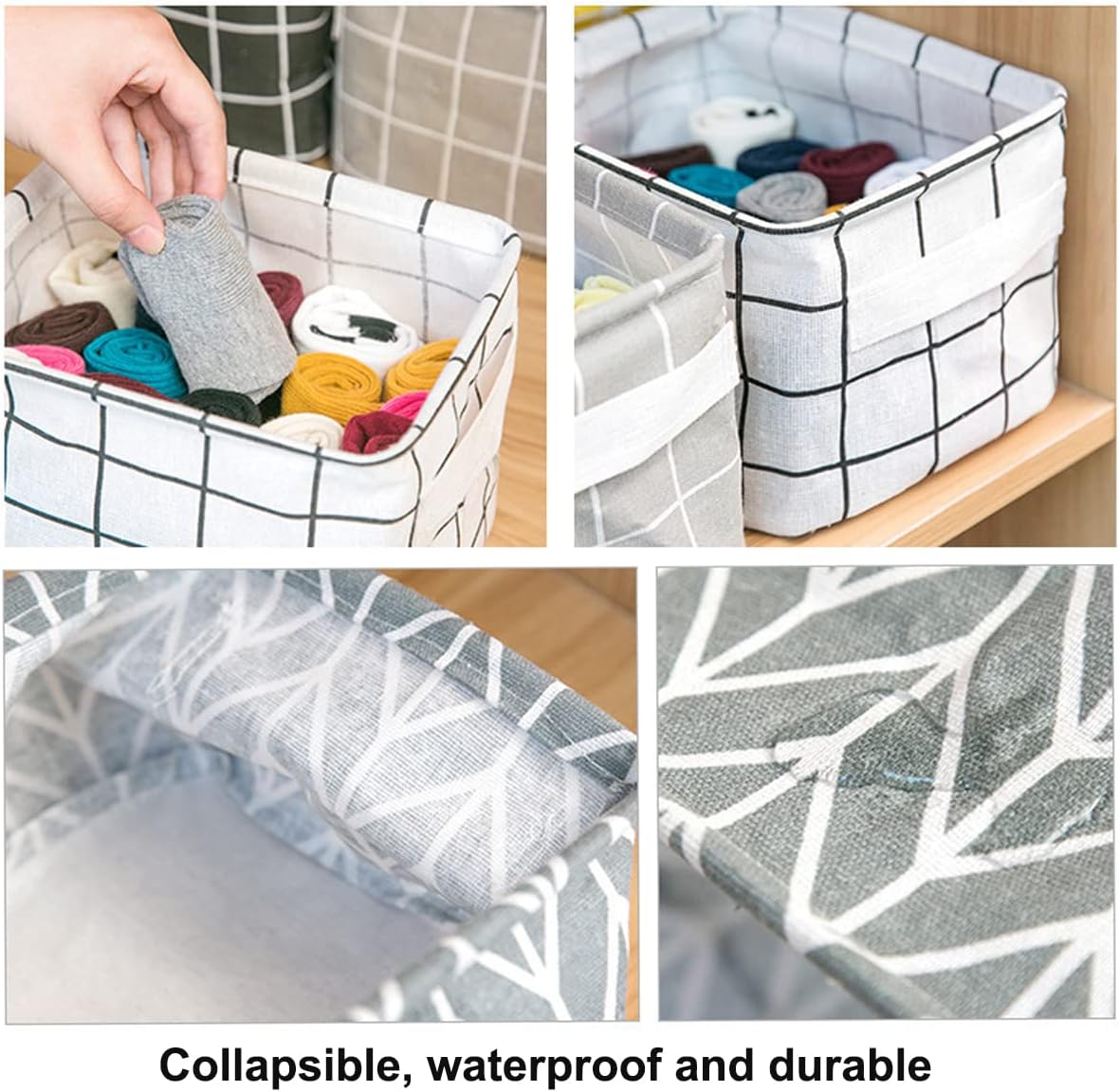 Cesta de almacenamiento plegable  Juego de 6 pequeños contenedores plegables de lona organizadores con asa para decoración del hogar o