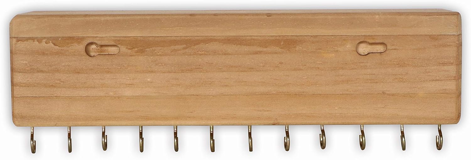 SANY DAYO HOME Organizador de joyas con 24 ganchos y estante para cosméticos, 12 x 3 x 4 pulgadas, soporte de madera de pino rústico montado en la