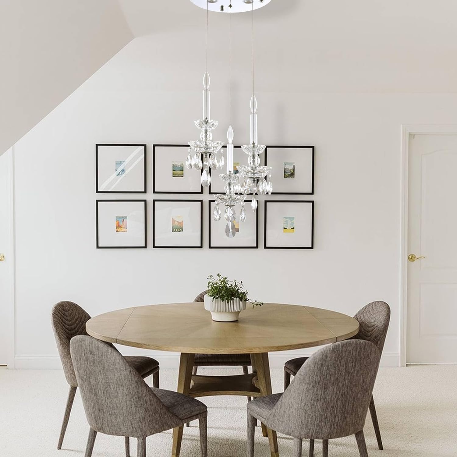Moderno portavelas de acero inoxidable con 3 luces K9 de cristal de lujo con acabado cromado, lámpara de techo para sala de estar, comedor,
