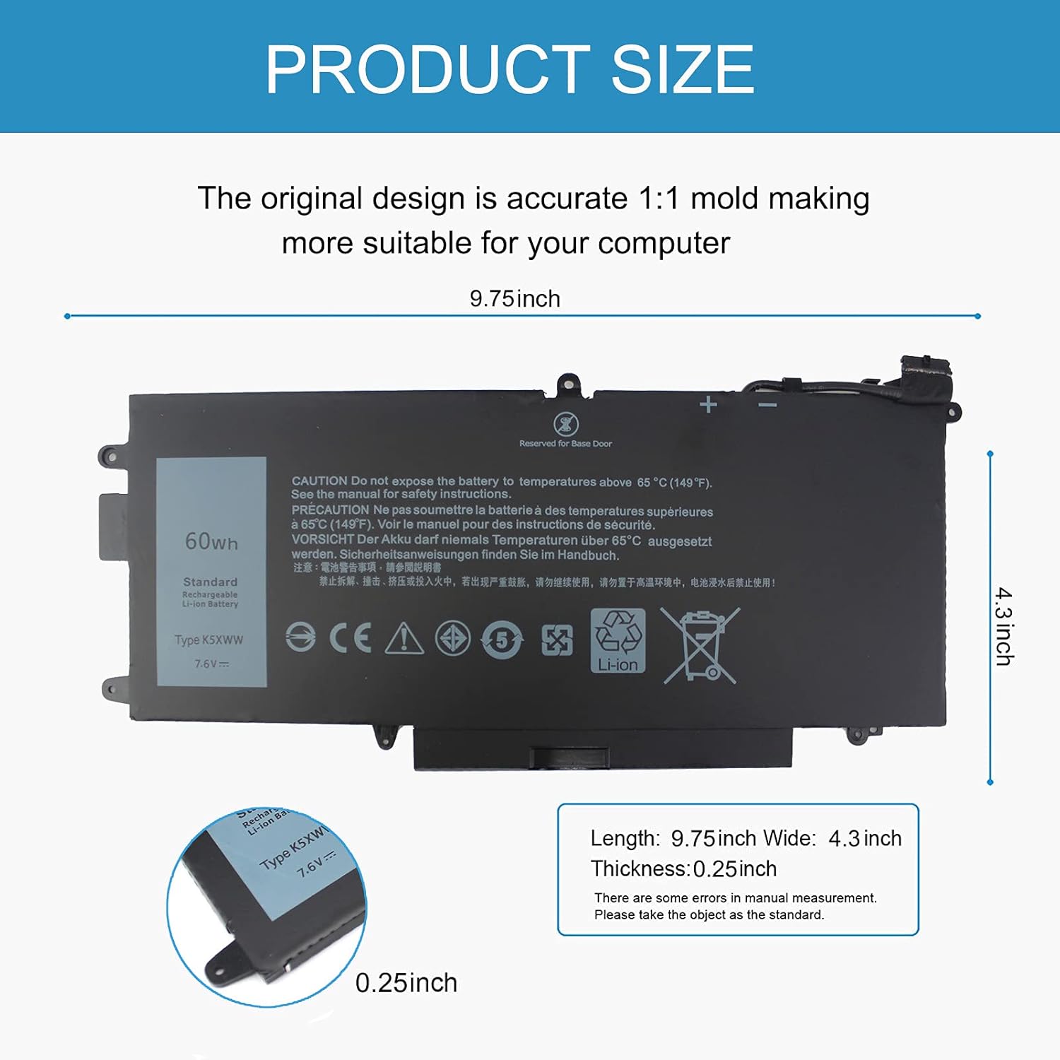 Uziyockn 60Wh K5XWW – Batería para portátil Dell Latitude 5289 7389 7390 2 en 1 Series Latitude 12 5000 E5289 L3180 Series P29S001 P29S002 451-BBZC