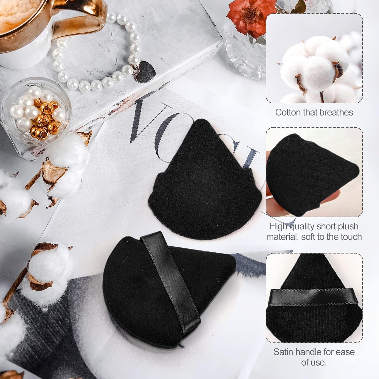 16 piezas de soplos de polvo triangulares, soplo de maquillaje de cara para el cuerpo polvo suelto herramienta de maquillaje de belleza negro