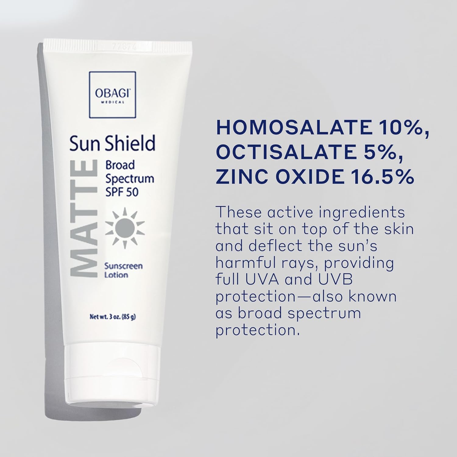 Obagi – Protector solar mate de amplio espectro SPF 50, combina absorción UVB y protección UVA, 3 onzas