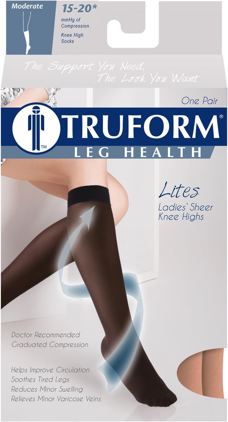 Truform – Medias de compresión traslúcidas para mujer, hasta la rodillas, 15-20 mmHg, 20 denier, color piel, talla S