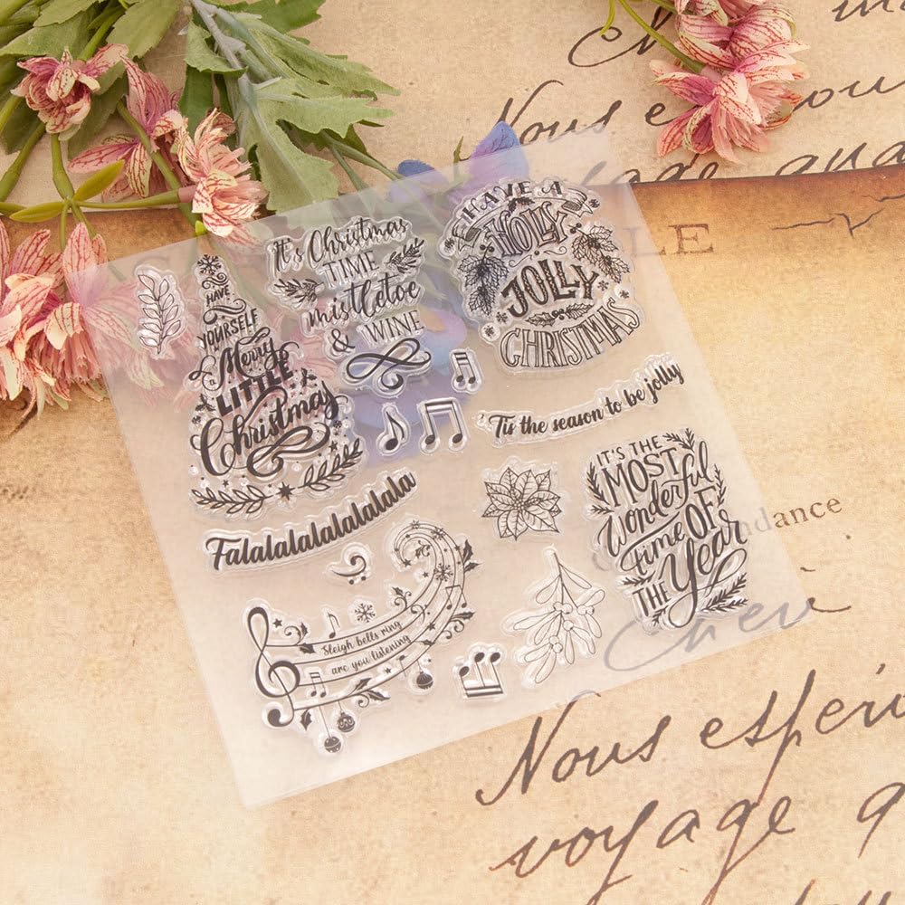 Palabras de bendición de Navidad, sellos transparentes de silicona con sentimientos, notas musicales, copos de nieve, sellos transparentes para