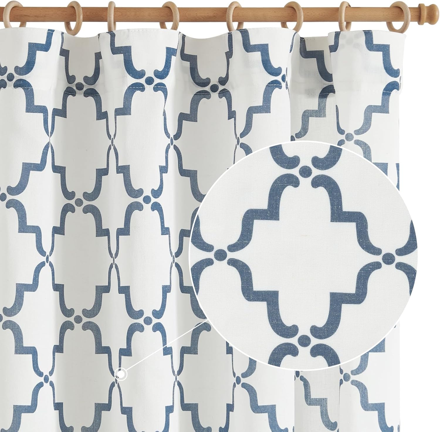 jinchan Cortinas de lino con estampado de enrejado marroquí para sala de estar, cortinas azules de granja de 84 pulgadas de largo, 2 paneles para