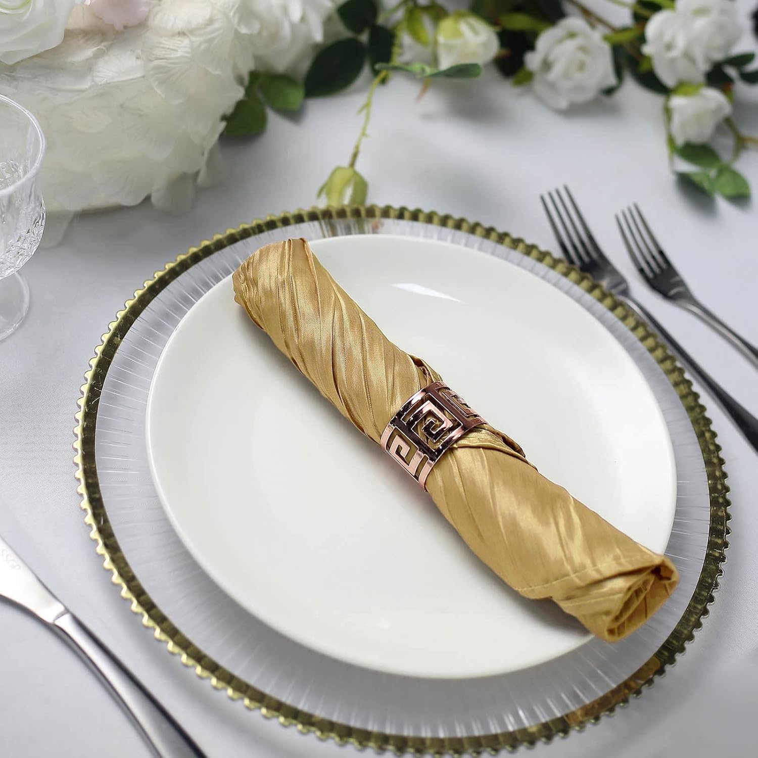 Efavormart – Paquete de 5 servilletas de tafetán arrugado de acordeón dorado, brillo metálico impecable, perfectas para ceremonias de boda,