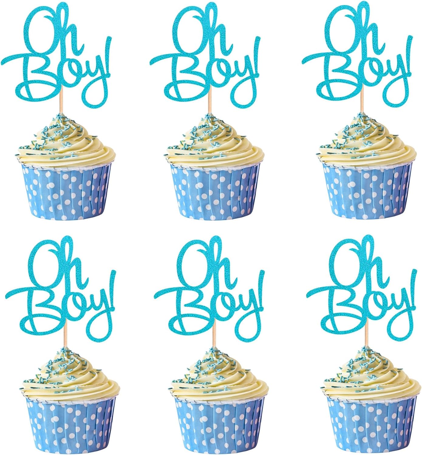 ALISSAR Paquete de 24 adornos azules con purpurina para cupcakes, decoración de fiesta de baby shower