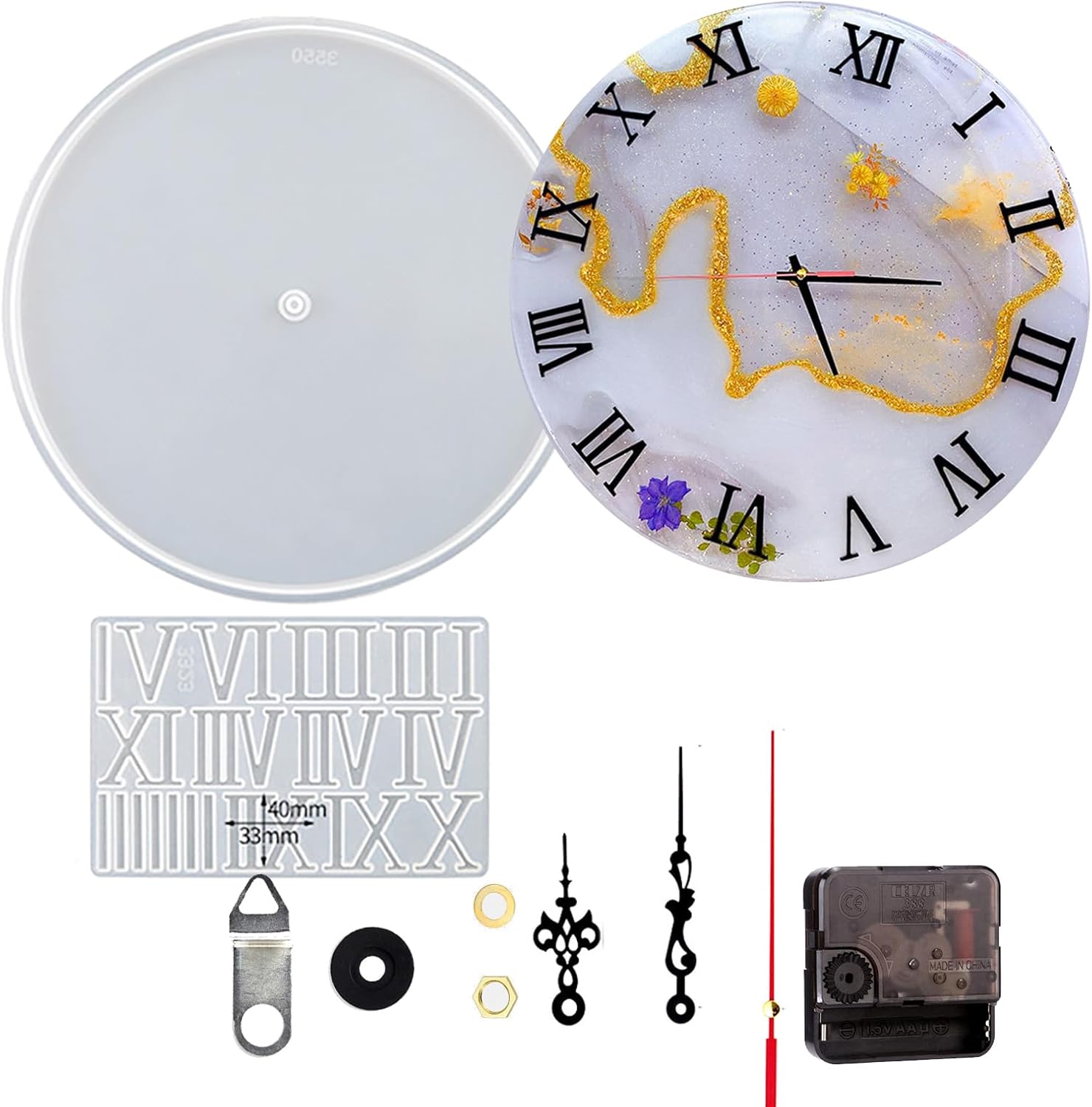 Moldes de reloj de resina, moldes de silicona con mecanismo de números romanos de 1014 pulgadas, moldes de resina para reloj, manualidades,