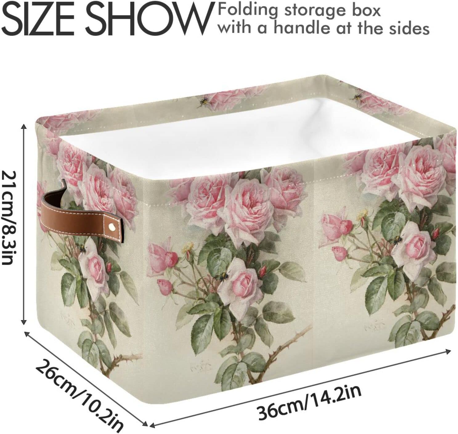 ALAZA Caja de almacenamiento plegable con diseño floral de rosas vintage con asas para estantes, armario, sala de estar, dormitorio, oficina en