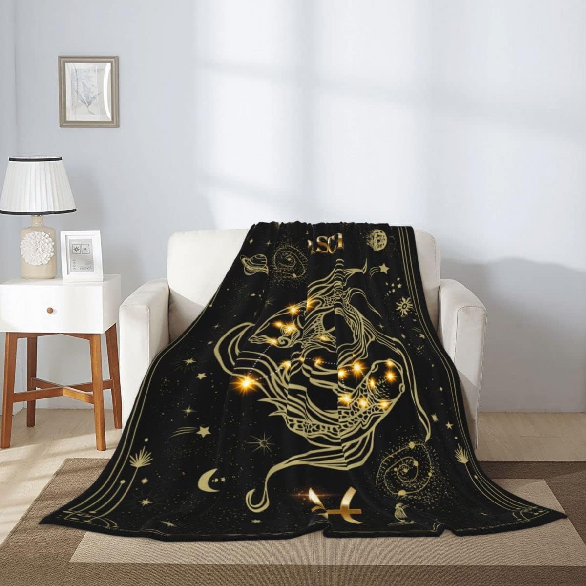 Manta de constelación de Piscis, manta de franela personalizada de 12 horóscopos, suave y acogedora, manta de franela personalizada de 50 x 40