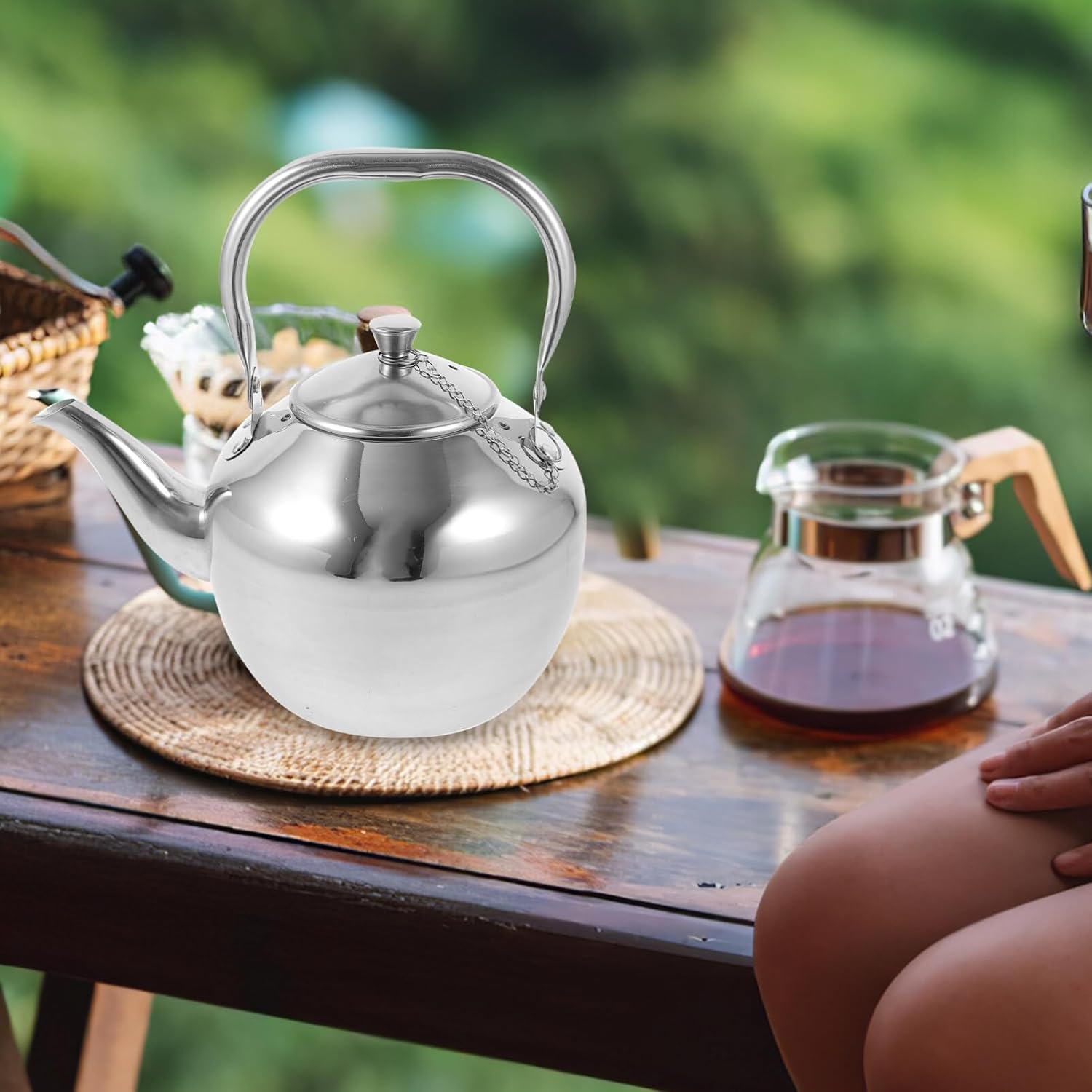 Kichvoe Tetera de viaje de acero inoxidable, tetera de metal, tetera de metal, tetera de agua con asa, tetera para cocina, tetera de acero
