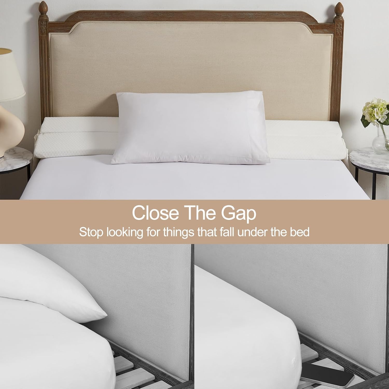 Homemate Almohada plegable de cuña de cama tamaño King de 76 pulgadas para cabecero, relleno de espacio de cama mejorado entre el colchón y la