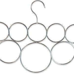 Soporte organizador para colgar bufandas para armario, organización y almacenamiento que ahorra espacio, 8 anillos cromados satinados sin enganches Soporte organizador para colgar bufandas para armario, organización y almacenamiento que ahorra espacio, 8 anillos cromados satinados sin enganches