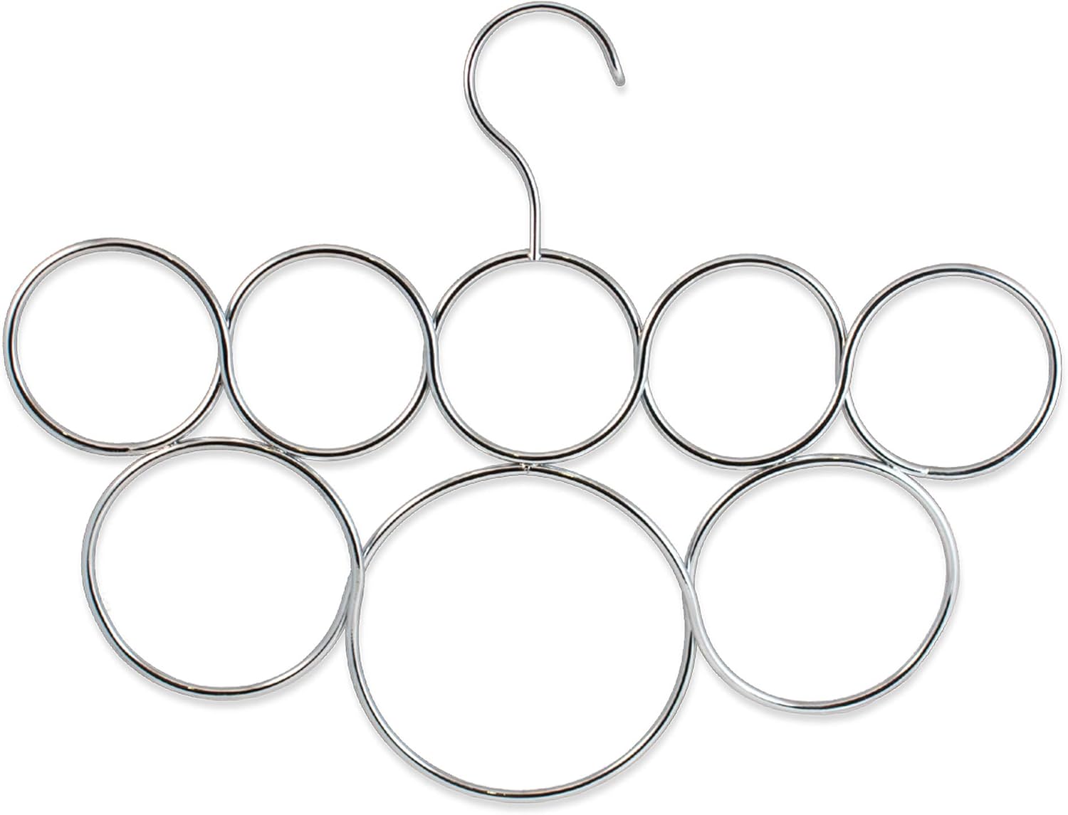 Soporte organizador para colgar bufandas para armario, organización y almacenamiento que ahorra espacio, 8 anillos cromados satinados sin enganches