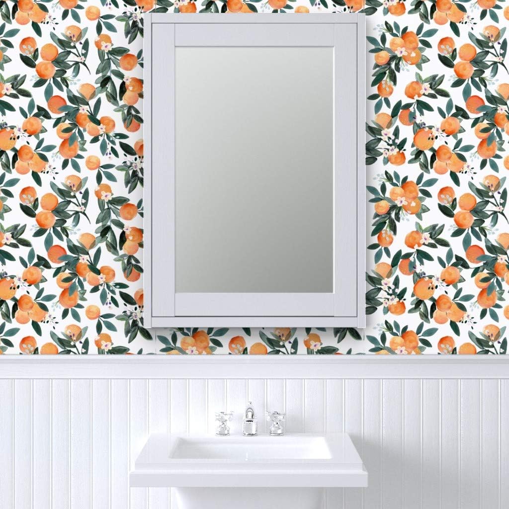 Spoonflower Papel tapiz autoadhesivo de 3 x 2 pies  Clementine White Oranges Frutas Cítricos Verano Tropical Pequeña Escala Clementinas Papel