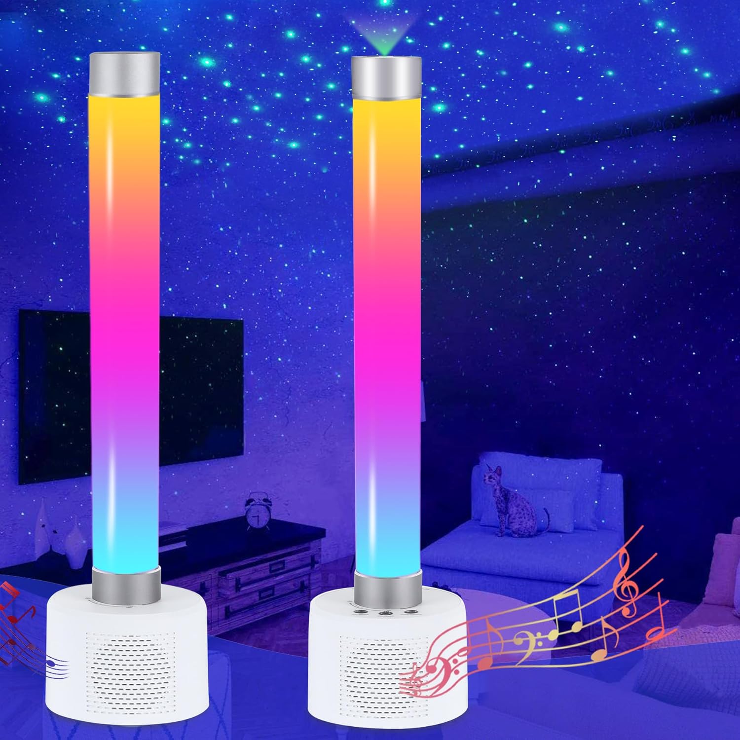 Lámparas de mesa inteligentes, barras de luz RGB de 360 con proyector de estrellas y altavoz Bluetooth 5.0, barras de luz de TV con sincronización