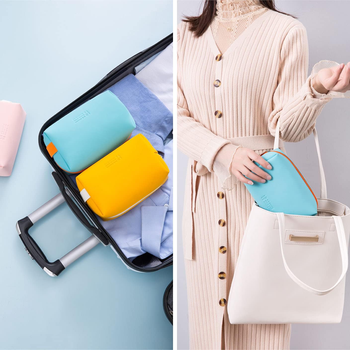 Bolsa de maquillaje compacta, bolsa de almacenamiento portátil, bolsa de cosméticos lavable, pequeños artículos de tocador de viaje para mujeres,