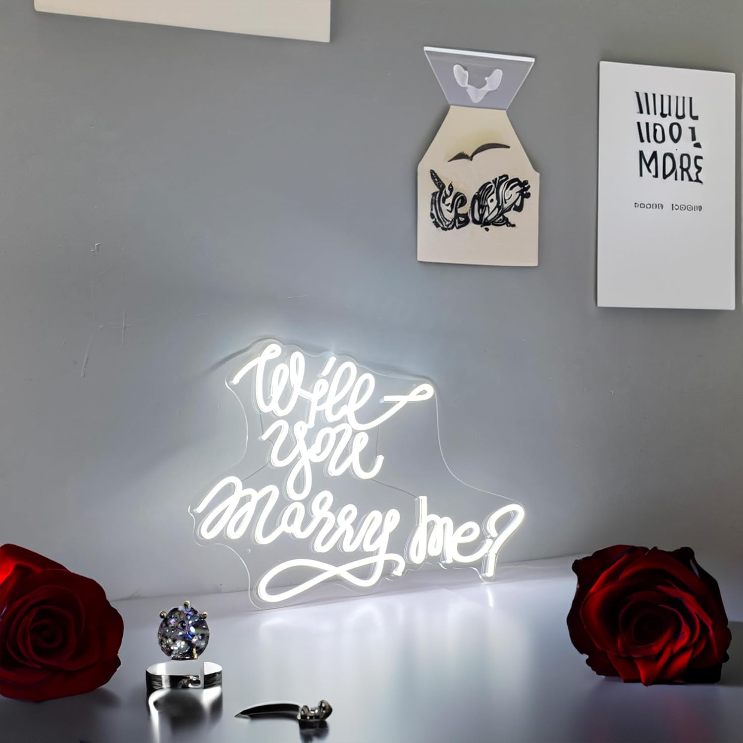 Letrero de neón con interruptor de atenuación, letrero de neón de 12 V para decoración de pared, luz de neón (Will You Marry Me (21.7 pulgadas +