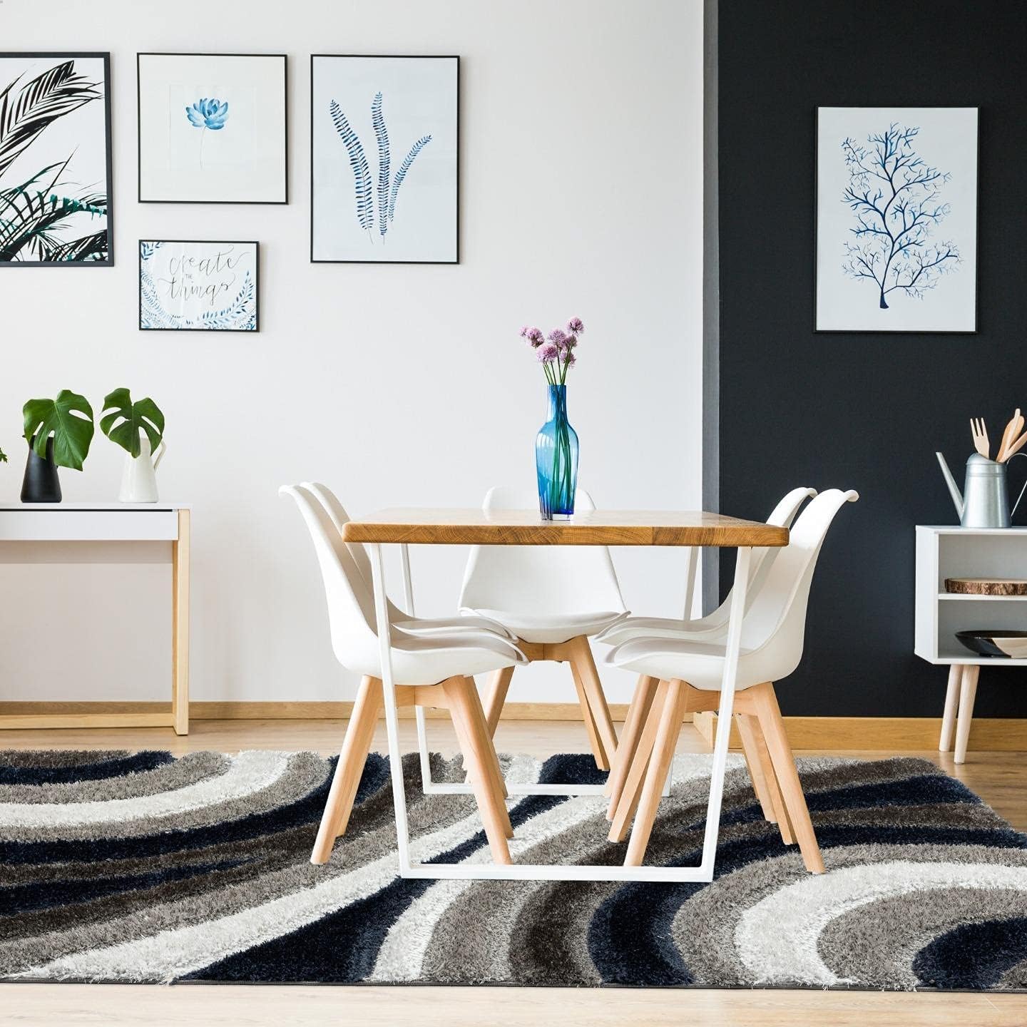 LUXE WEAVERS Lantanas Collection 7070 – Alfombra geométrica moderna de 5 x 7 pulgadas, color azul marino