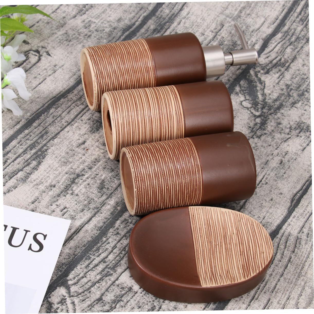 HOMSFOU 4 unids traje vaso enjuague taza ar accesorios cerámica baño jabón dispensador de baño accesorios de baño soporte de jabón de cocina soporte
